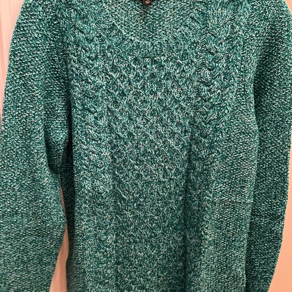 Talbots Green Cable-Knit Crewneck Sweater